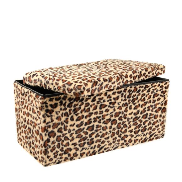 Go-Poufs Knock-Down Rectangular Faux Fur Storage Ottoman | Leopard - Picture 1 of 7
